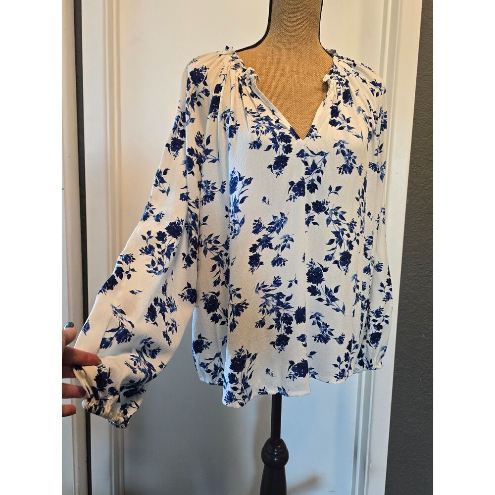Old Navy NWT Blue White Floral Peasant Blouse XL Balloon Sleeve Top